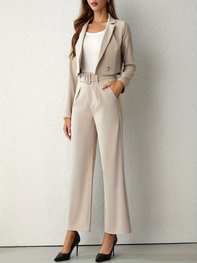 Damen Anzug Set Hohe Taille Hose Blazer Twinset