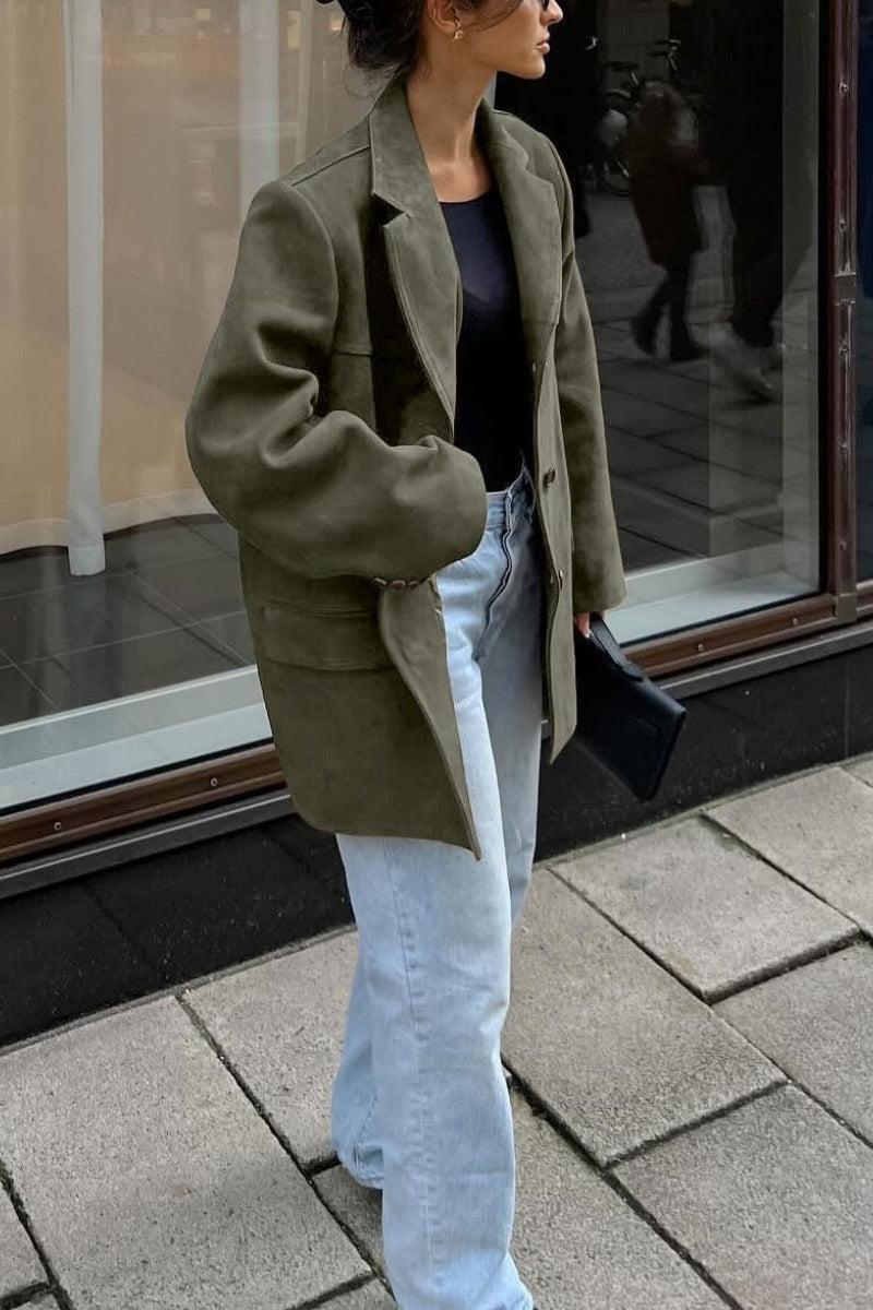 Damen Blazerjacke Einreiher Wildlederimitat Elegant