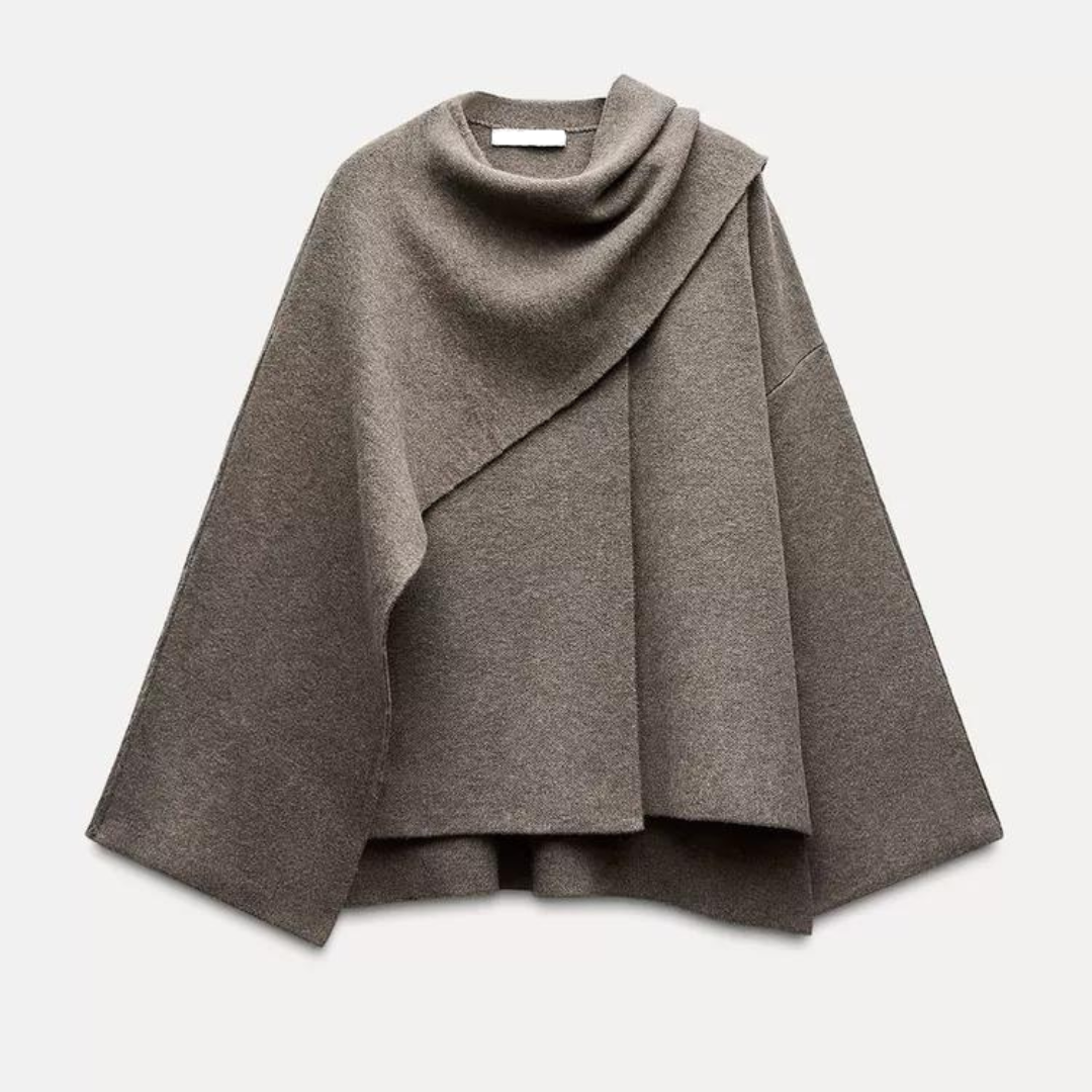 Damen Cape Mantel aus Weichem Stoff mit Asymmetrischem Design