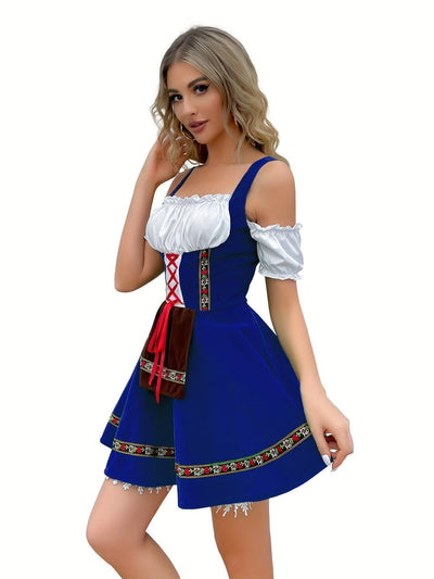 Damen Dirndl Kleid Baumwolle Schulterfrei Festlich Hochzeitsgast