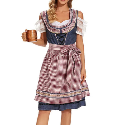 Damen Dirndlkleid Baumwolle Traditionell Modernes Karomuster
