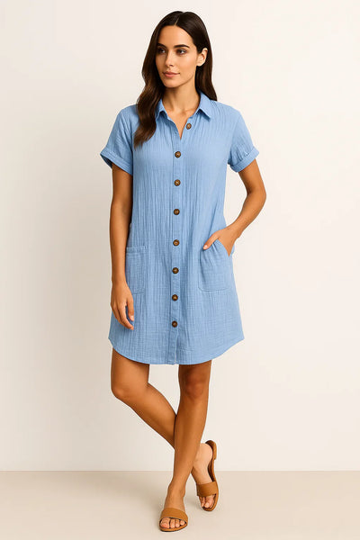 Damen Geknöpftes Sommerhemdkleid