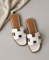 Damen Ledersandalen Soleil | Flache Sandalen mit H-Riemen – Weiß