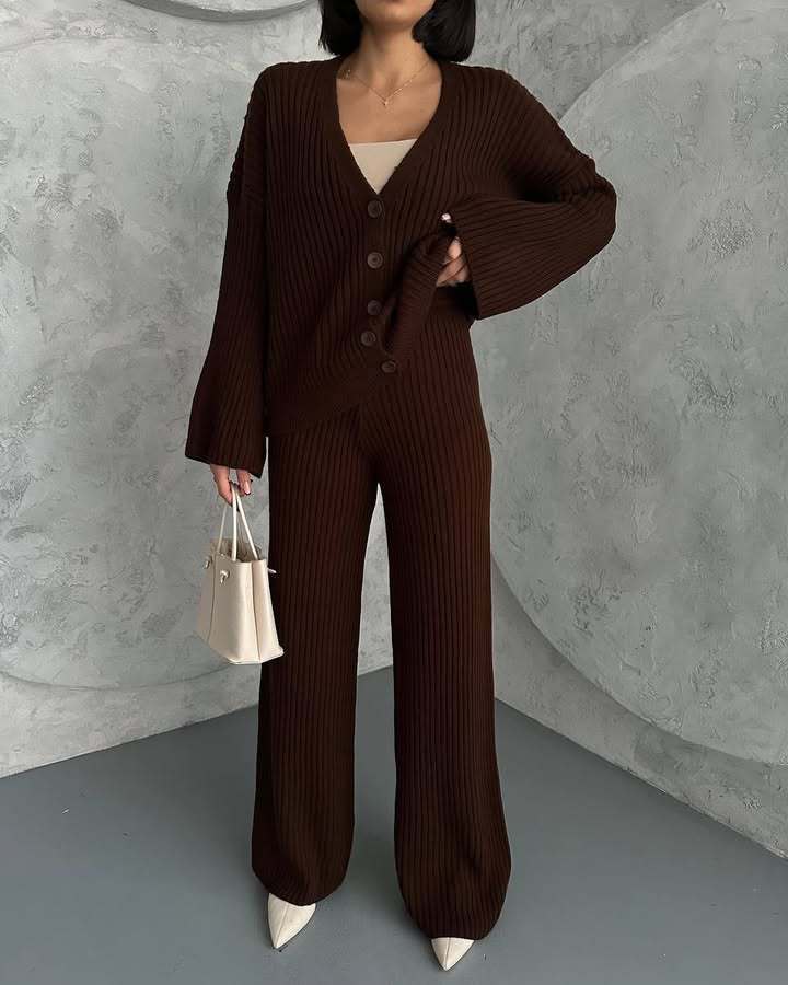 Damen Loungewear Set Strick mit Weiten Ärmeln