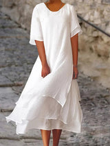 Midikleid Damen | Doppellagiger Saum & Leichter Sommerlicher Schnitt – Weiß
