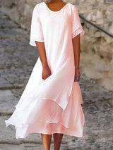 Midikleid Damen | Doppellagiger Saum & Leichter Sommerlicher Schnitt – Rosa