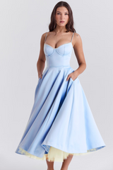 Damen Midikleid mit Bustier-Oberteil: Eleganz für Hochzeitsgäste – Blau