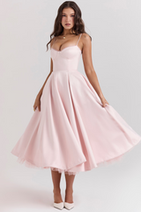 Damen Midikleid mit Bustier-Oberteil: Eleganz für Hochzeitsgäste – Rosa