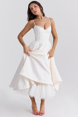Damen Midikleid mit Bustier-Oberteil: Eleganz für Hochzeitsgäste – Weiß