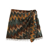 Damen Mini Wickelrock mit Boho Muster – Grün