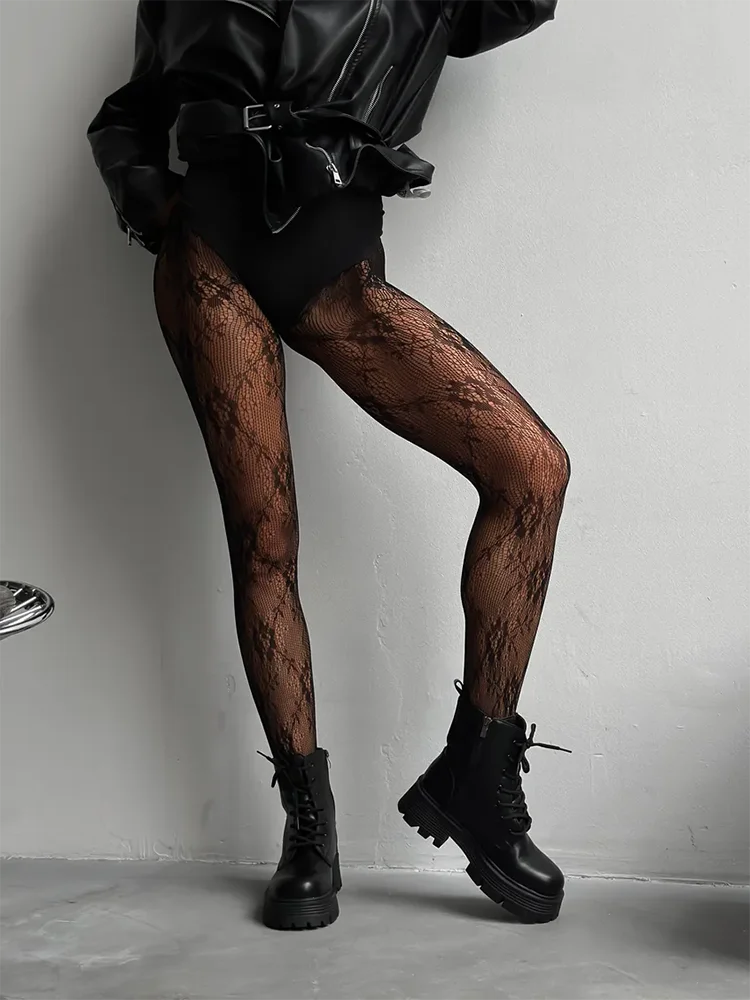 Damen Netzstrumpfhose mit Blumenmuster – Elegante Strumpfhose für modische Looks