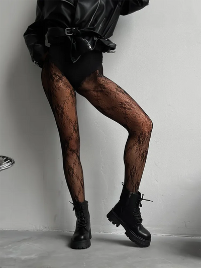 Damen Netzstrumpfhose mit Blumenmuster – Elegante Strumpfhose für modische Looks