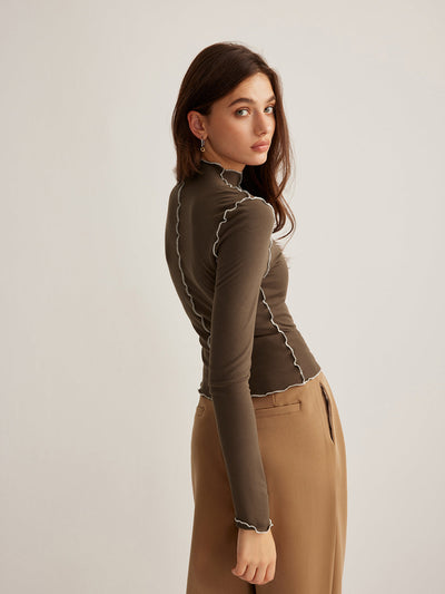 Damen Oberteil Jersey mit Stehkragen und Kontrastpaspelierung elegantes Design