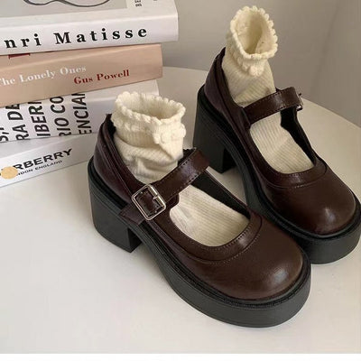 Damen Plateau Schuhe Retro Stil Hochwertiges Obermaterial Blockabsatz