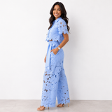 Damen Set Isabela: Elegante Bluse und Hose für besondere Anlässe – Himmelblau
