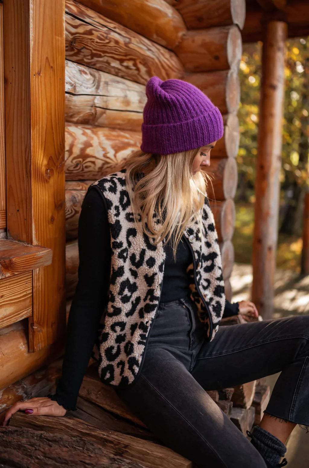 Damen Strickweste mit Leoparden-Print und Knopfverschluss