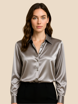 Damenbluse | Klassischer Hemdkragen & eleganter Fall – Grau
