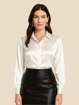 Damenbluse | Klassischer Hemdkragen & eleganter Fall – Weiß