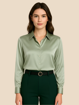 Damenbluse | Klassischer Hemdkragen & eleganter Fall – Grün