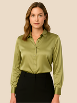 Damenbluse | Klassischer Hemdkragen & eleganter Fall – Hellgrün
