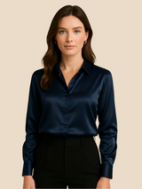 Damenbluse | Klassischer Hemdkragen & eleganter Fall – Marineblau