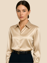 Damenbluse | Klassischer Hemdkragen & eleganter Fall – Aprikos