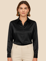 Damenbluse | Klassischer Hemdkragen & eleganter Fall – Schwarz