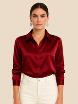 Damenbluse | Klassischer Hemdkragen & eleganter Fall – Rot
