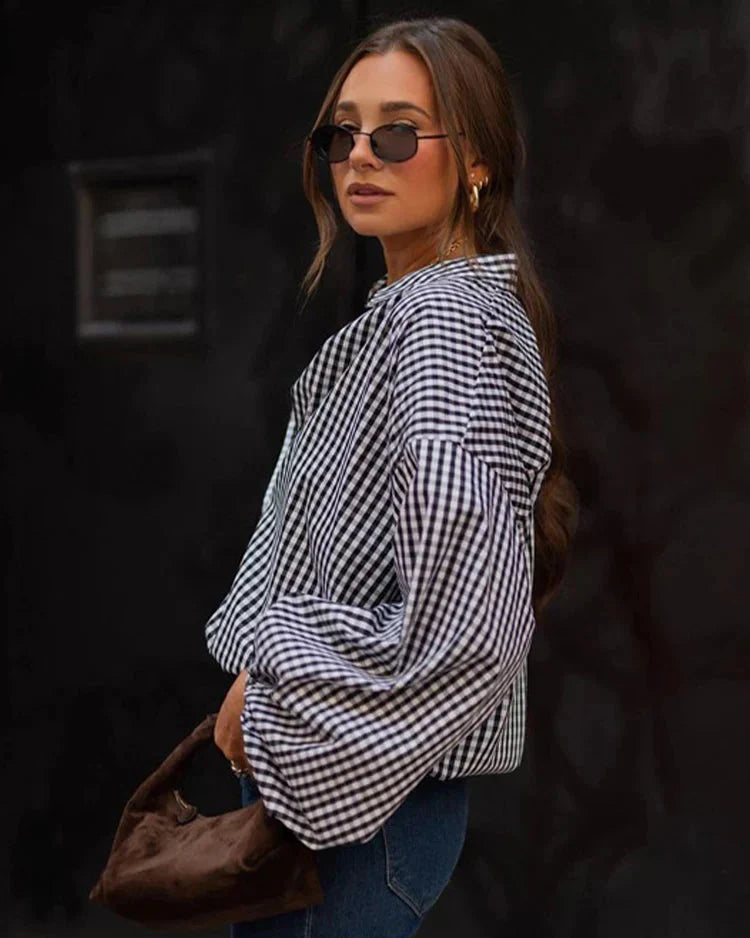 Damenbluse Baumwolle Oversized Gingham