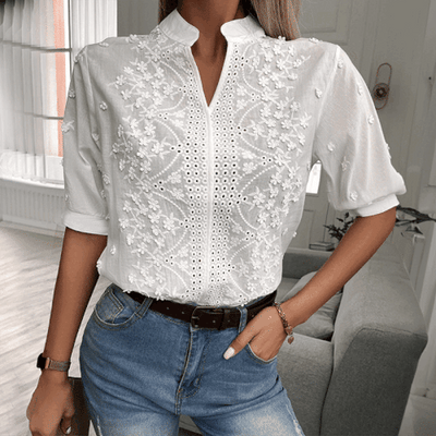 Damenbluse mit V-Ausschnitt und Spitze, Elegante Bluse für Festliche Anlässe