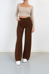 Damenhose | Hohe Taille & Gerade Beine – Braun