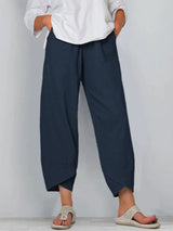Damenhosen | Lässige Culotte mit Asymmetrischem Saum & Kordelzug – Dunkelblau