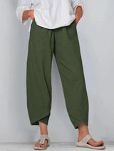 Damenhosen | Lässige Culotte mit Asymmetrischem Saum & Kordelzug – Grün