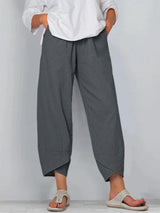 Damenhosen | Lässige Culotte mit Asymmetrischem Saum & Kordelzug – Grau