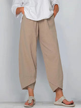 Damenhosen | Lässige Culotte mit Asymmetrischem Saum & Kordelzug – Khaki