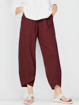 Damenhosen | Lässige Culotte mit Asymmetrischem Saum & Kordelzug – Rot