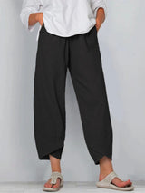 Damenhosen | Lässige Culotte mit Asymmetrischem Saum & Kordelzug – Schwarz