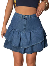 Damenrock mit Hoher Taille und Rüschen – Blau