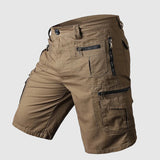 Dominic | Herren Multi-Taschen Reißverschluss Cargo-Shorts – Khaki