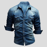 Denim Hemd Herren | Druckknopfleiste & Brusttaschen – Dunkelblau