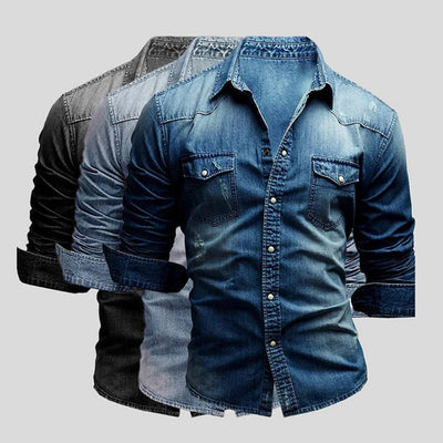 Denim Hemd - Herren Slim Fit Langarm Hemd mit Knopfleiste