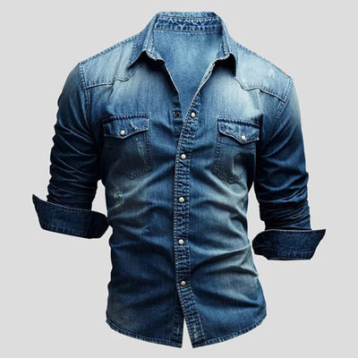 Denim Hemd - Herren Slim Fit Langarm Hemd mit Knopfleiste