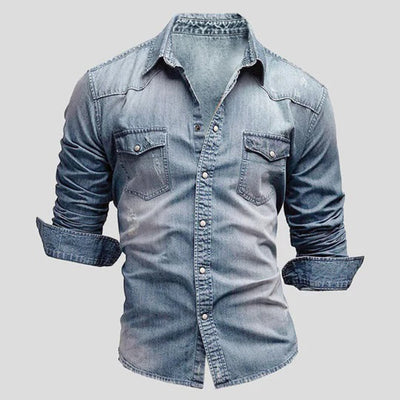 Denim Hemd - Herren Slim Fit Langarm Hemd mit Knopfleiste
