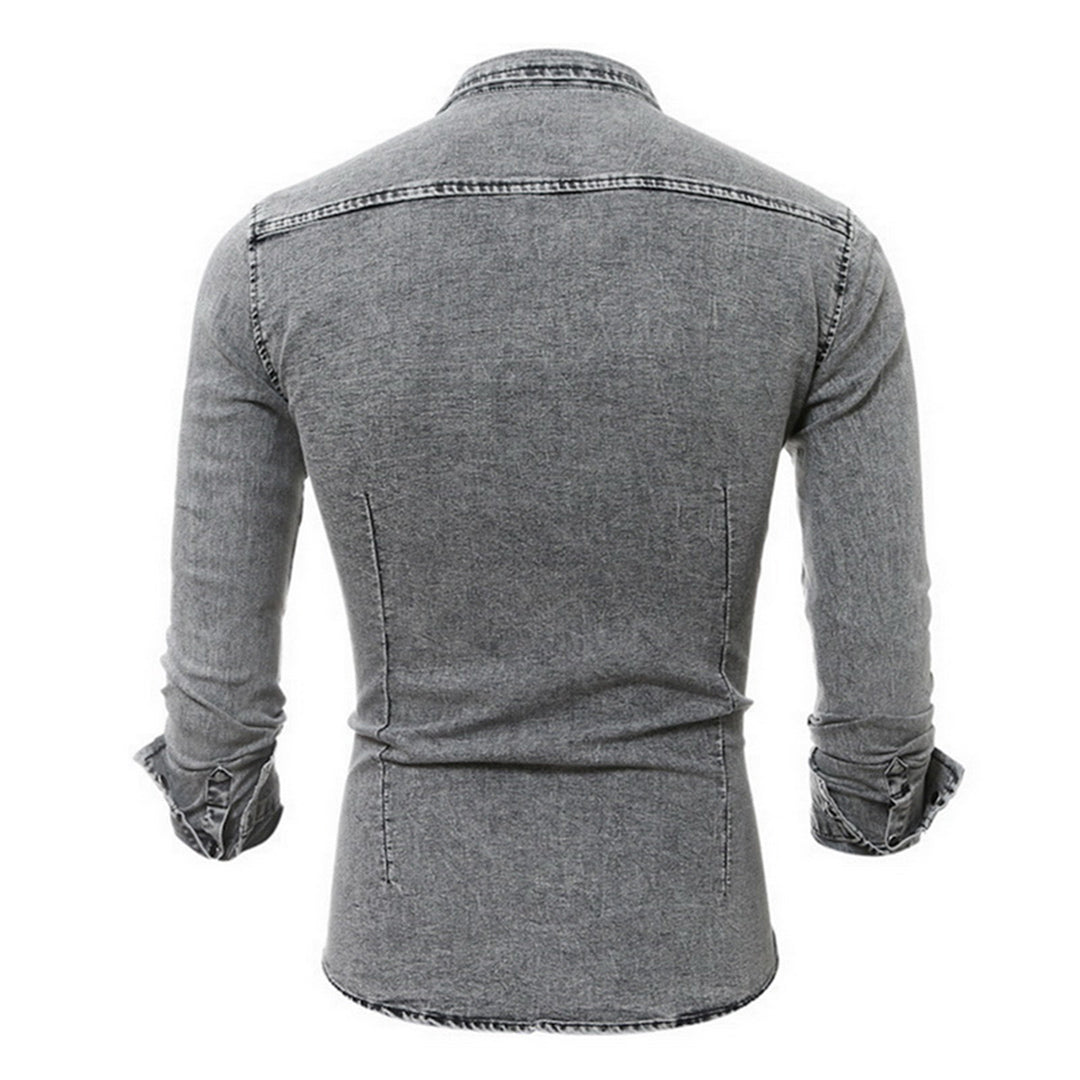 Denim Hemd - Herren Slim Fit Langarm Hemd mit Knopfleiste