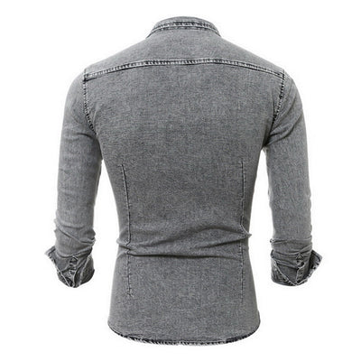 Denim Hemd - Herren Slim Fit Langarm Hemd mit Knopfleiste