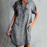 Denim Kleid Damen | Hemdblusen-Design & Knopfleiste für Alltag – Grau