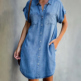 Denim Kleid Damen | Hemdblusen-Design & Knopfleiste für Alltag – Hellblau
