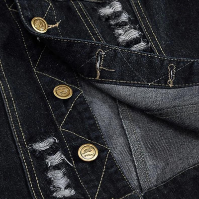 Denim Weste - Herrenweste aus schwarzem, geripptem Denim ohne Ärmel