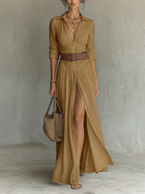 Melusine - Leichtes Maxikleid mit Gürtel – Braun