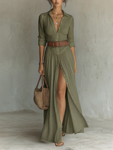 Melusine - Leichtes Maxikleid mit Gürtel – Grün